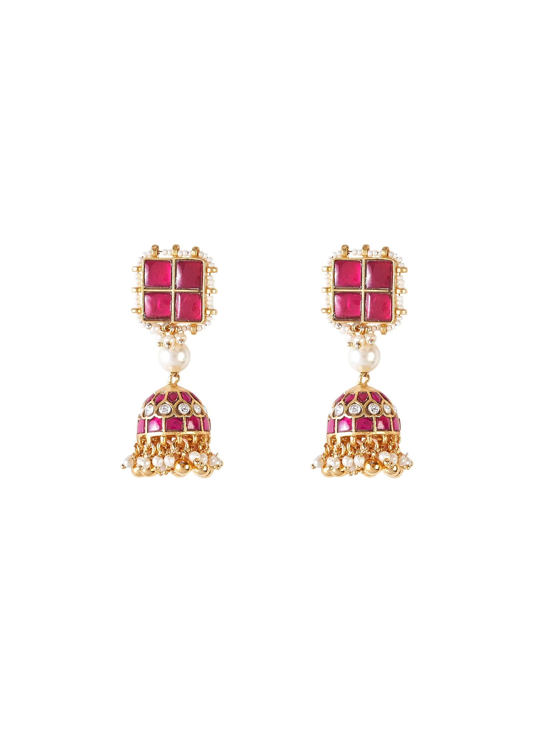 Gold Plated Red Long Necklace Set With Earrings