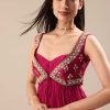 Magenta Crepe Dhoti With Embroidered Blouse And Koti