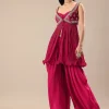 Magenta Crepe Dhoti With Embroidered Blouse And Koti