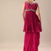 Magenta Crepe Dhoti With Embroidered Blouse And Koti