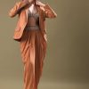 Orange Embroidered Blouse With Dhoti And Jacket