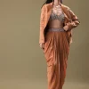 Orange Embroidered Blouse With Dhoti And Jacket