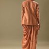 Orange Embroidered Blouse With Dhoti And Jacket
