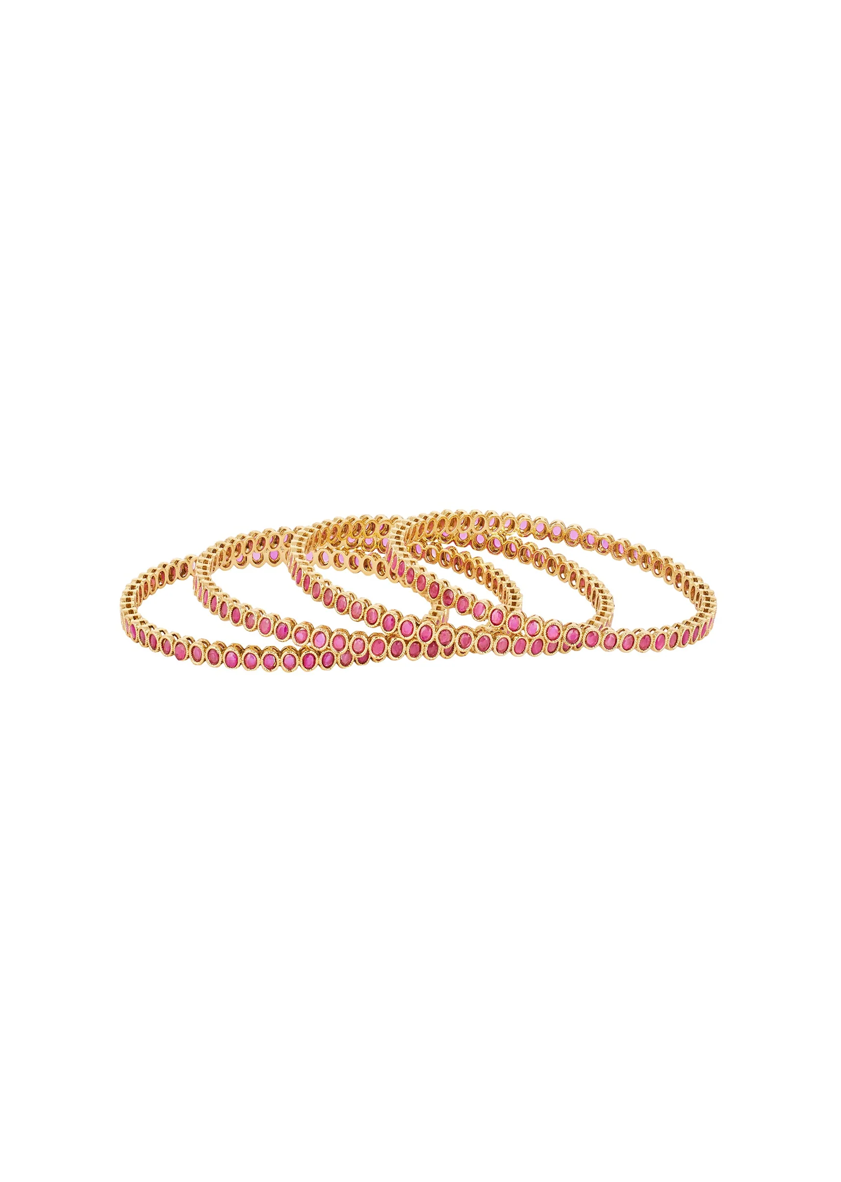 Gold Finish Bangle With Traditional Temple Motifs And Ruby Simulated Stones