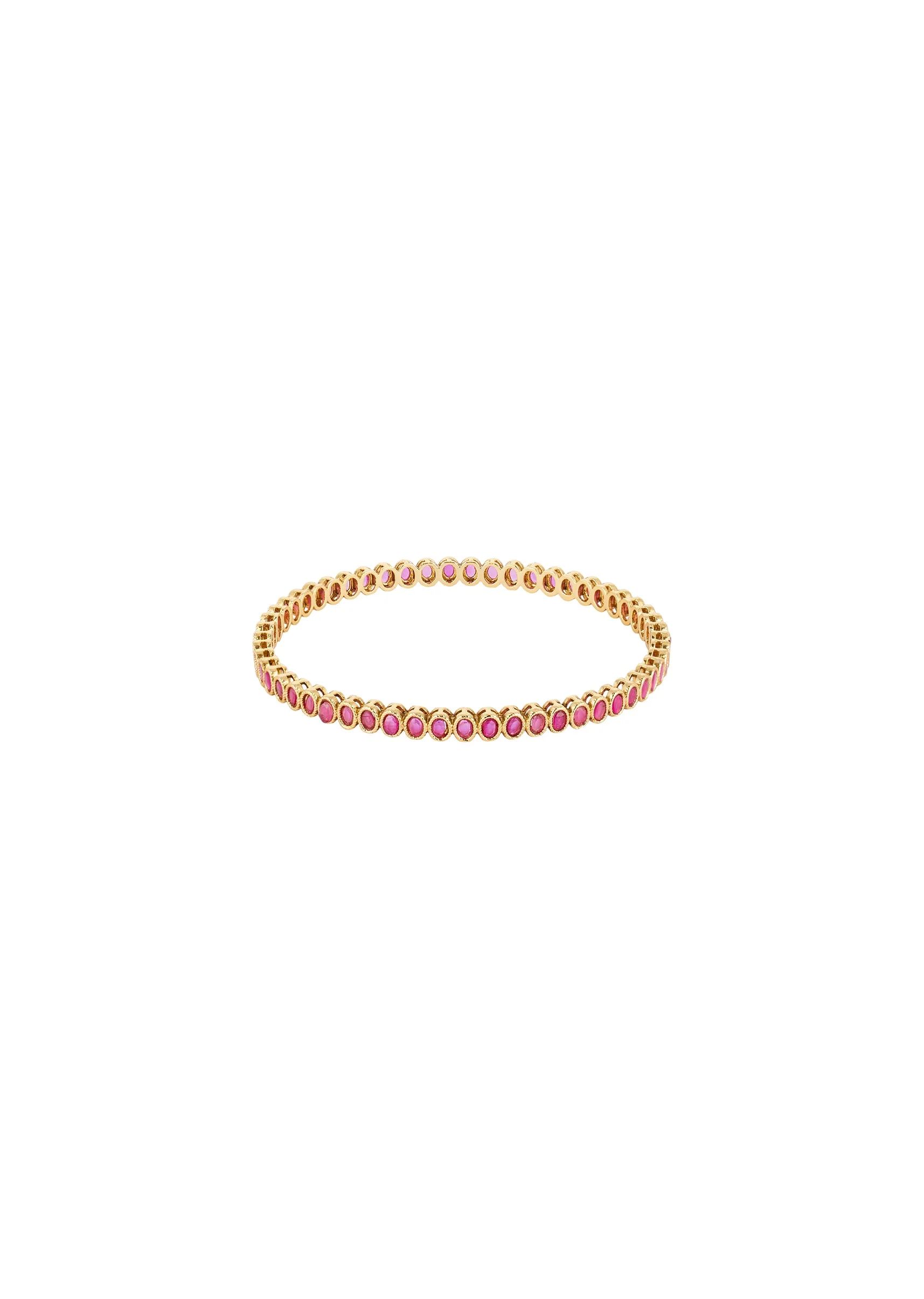 Gold Finish Bangle With Traditional Temple Motifs And Ruby Simulated Stones