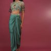 Sea Green Dhoti Crop Top Set In Satin Organza With Embroidery - NOOR 2022