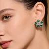 894-silver-finish-floral-cluster-stud-earrings-with-green-stones-and-clear-accents-1.webp Silver Finish Floral Cluster Stud Earrings With Green Stones and Clear Accents