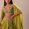 Lime Green Dhoti With Embroidered Blouse And Cape