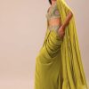Lime Green Dhoti With Embroidered Blouse And Cape