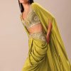 Lime Green Dhoti With Embroidered Blouse And Cape