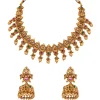 896-gold-toned-temple-style-jewellery-set-with-pink-and-green-simulated-stones-2.webp Gold Toned Temple Style Jewellery Set With Pink and Green Simulated Stones