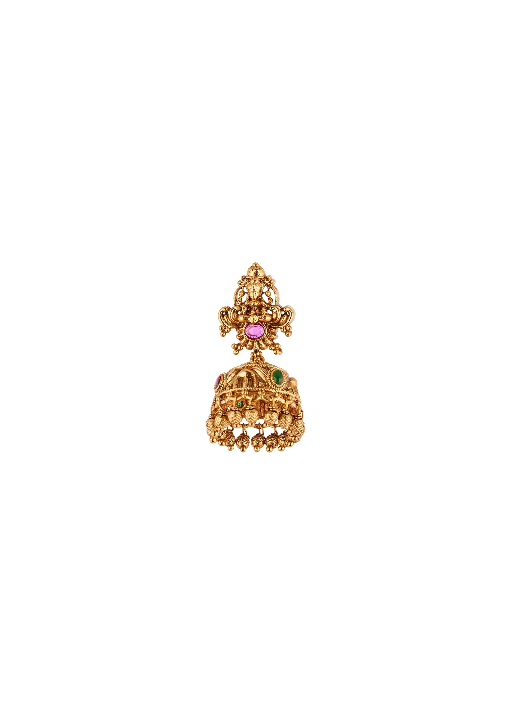 896-gold-toned-temple-style-jewellery-set-with-pink-and-green-simulated-stones-5.webp Gold Toned Temple Style Jewellery Set With Pink and Green Simulated Stones