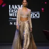 Beige Embroidered Brocade Corset With Long Blazer And Dhoti Pant