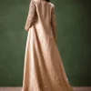 Beige Embroidered Brocade Corset With Long Blazer And Dhoti Pant