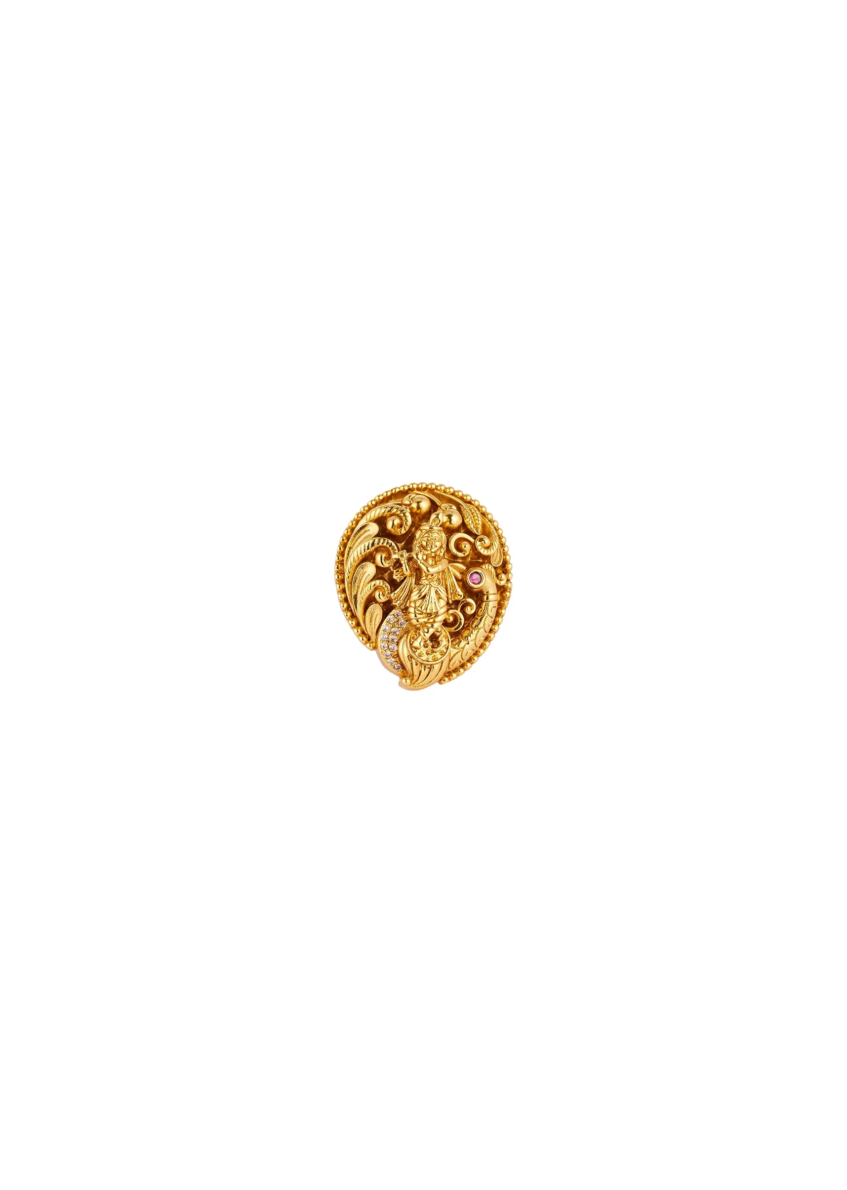 897-gold-finish-ring-with-temple-style-motifs-and-pink-and-white-simulated-stones-2.webp Gold Finish Ring With Temple Style Motifs And Pink and White Simulated Stones