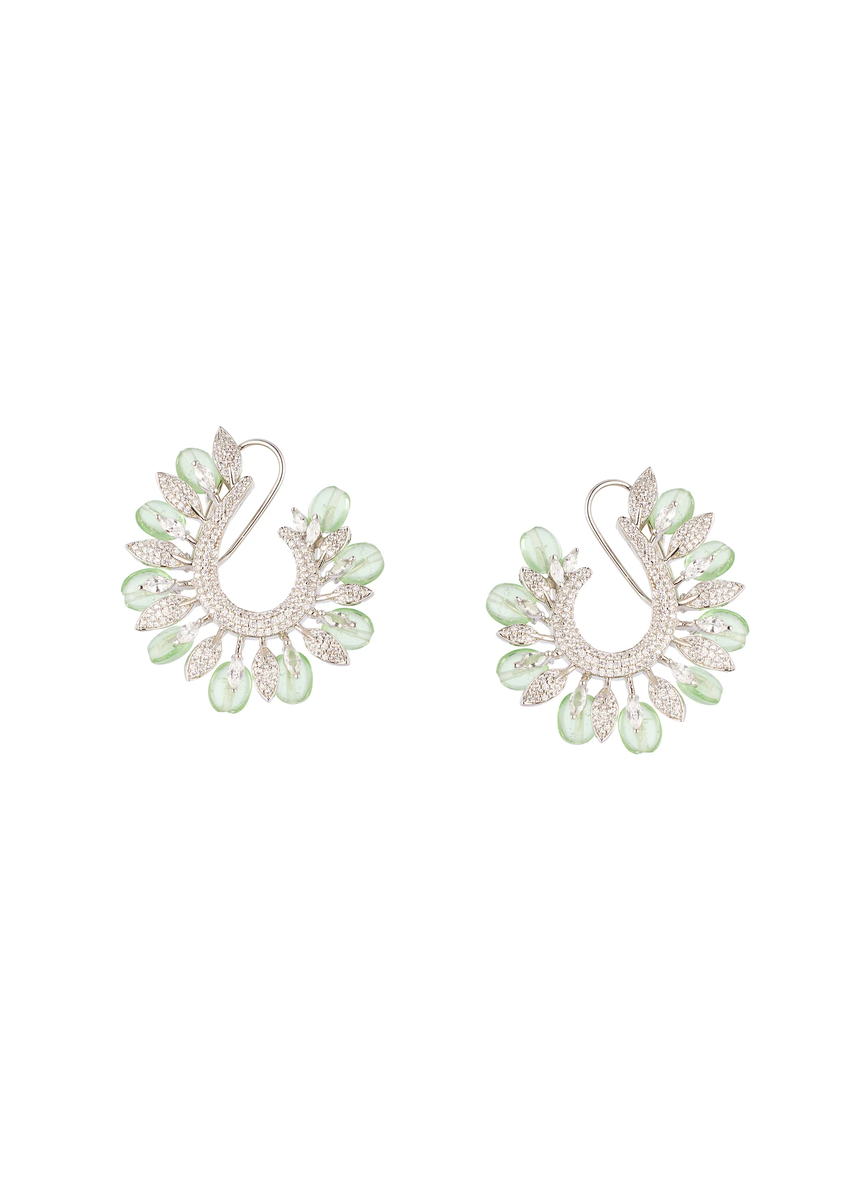 898-silver-finish-floral-ear-cuff-with-pave-accents-and-mint-green-beads-1.webp Silver Finish Floral Ear Cuff With Pavè Accents And Mint Green Beads