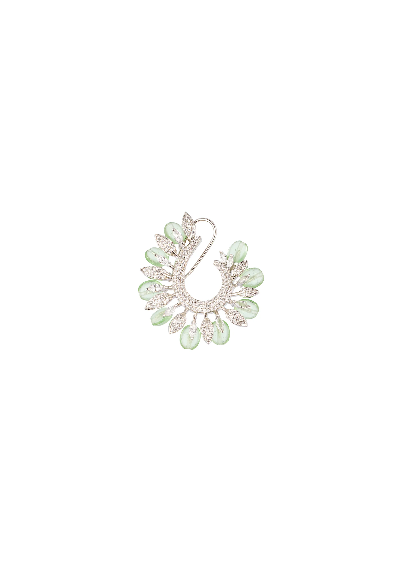 898-silver-finish-floral-ear-cuff-with-pave-accents-and-mint-green-beads-2.webp Silver Finish Floral Ear Cuff With Pavè Accents And Mint Green Beads