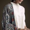 Off White Khadi Dhoti Suit With Blue Hand Dyed Ajrakh Dupatta