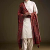 Off White Khadi Dhoti Suit With Red Hand Dyed Ajrakh Dupatta