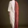 Off White Khadi Dhoti Suit With Red Hand Dyed Ajrakh Dupatta