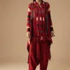 Maroon Hand Dyed Ajrakh Jacket, Shirt and Dhoti Set