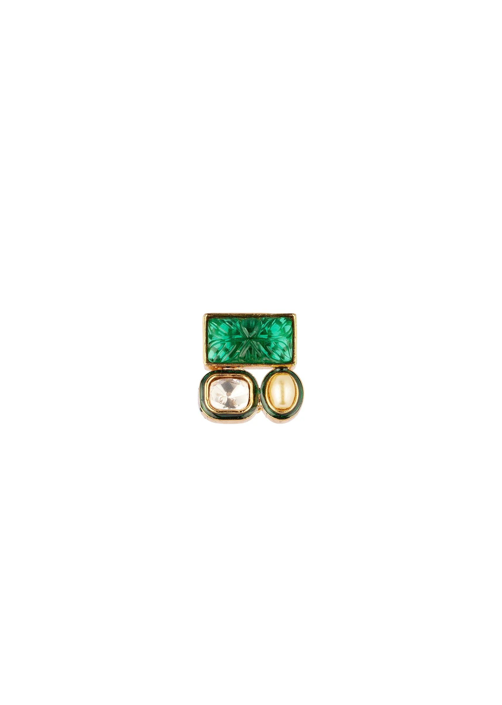 901-gold-finish-cluster-stud-earrings-in-polki-with-green-simulated-stone-and-pearl-3.webp Gold Finish Cluster Stud Earrings In Polki With Green Simulated Stone and Pearl