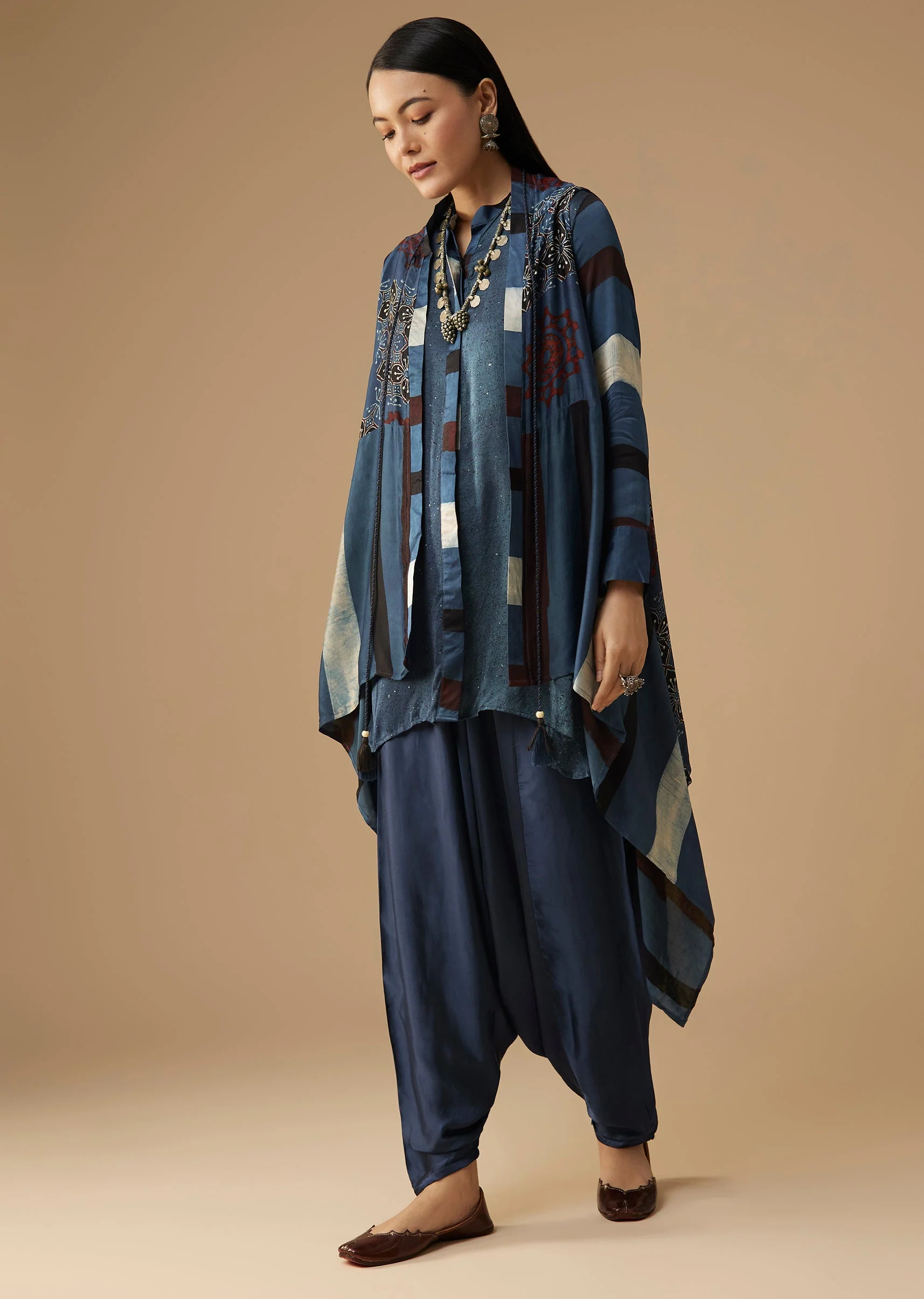 9011-indigo-hand-dyed-ajrakh-jacket-and-dhoti-set-1.webp Indigo Hand Dyed Ajrakh Jacket and Dhoti Set