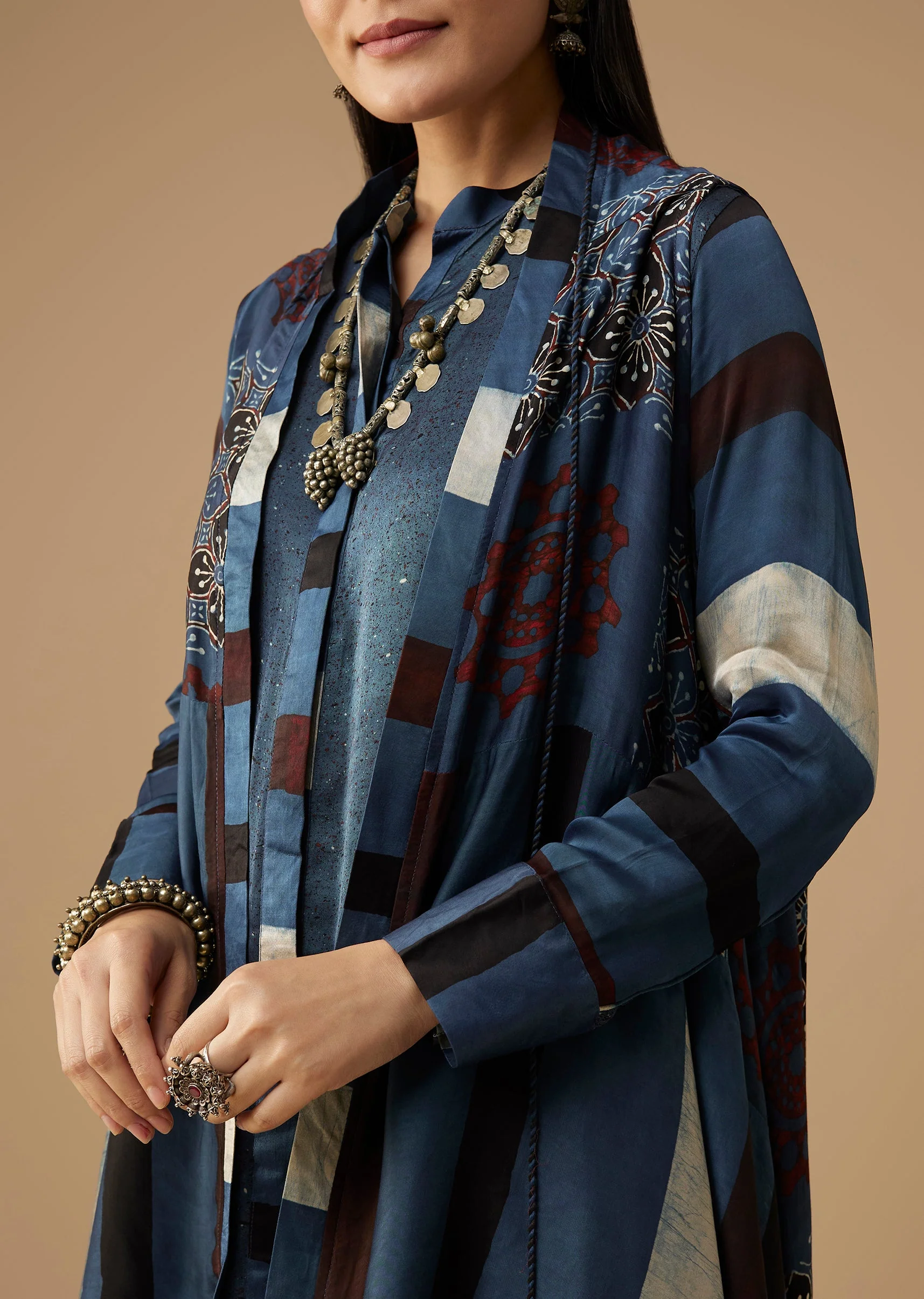 Indigo Hand Dyed Ajrakh Jacket and Dhoti Set
