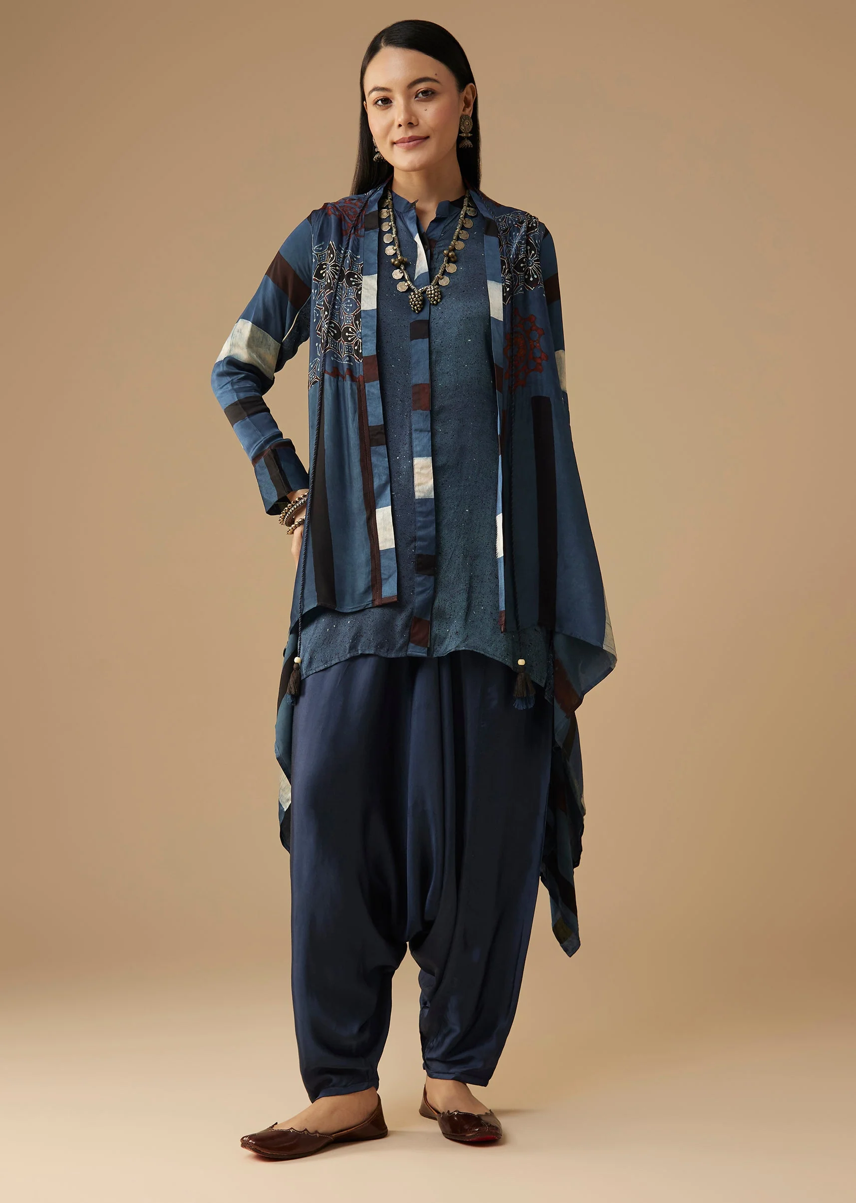 Indigo Hand Dyed Ajrakh Jacket and Dhoti Set