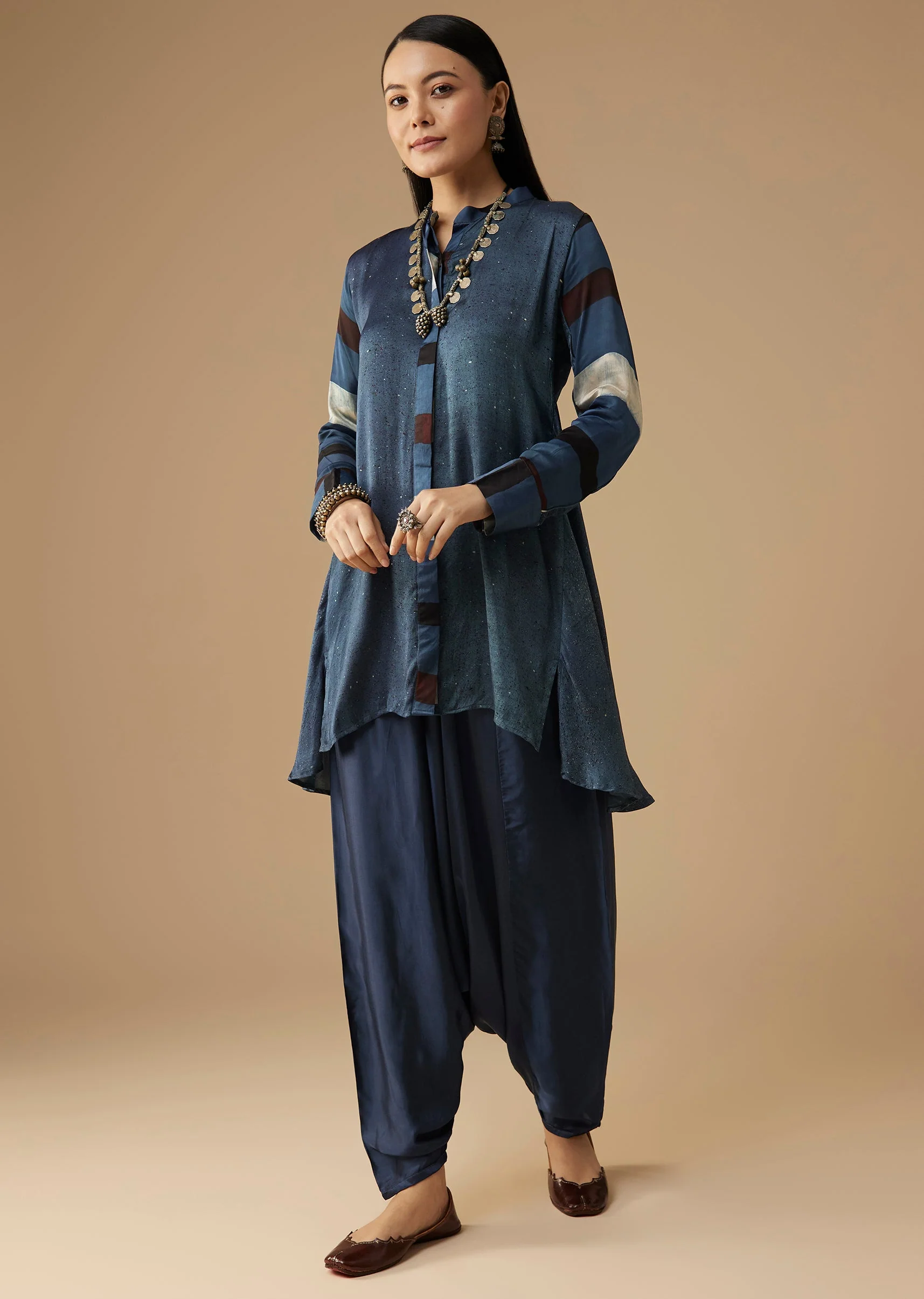 Indigo Hand Dyed Ajrakh Jacket and Dhoti Set