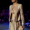 Gold Cowl Dhoti Drape Skirt With Heavy Embroidered Jacket