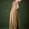 Gold Cowl Dhoti Drape Skirt With Heavy Embroidered Jacket