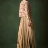 Gold Cowl Dhoti Drape Skirt With Heavy Embroidered Jacket