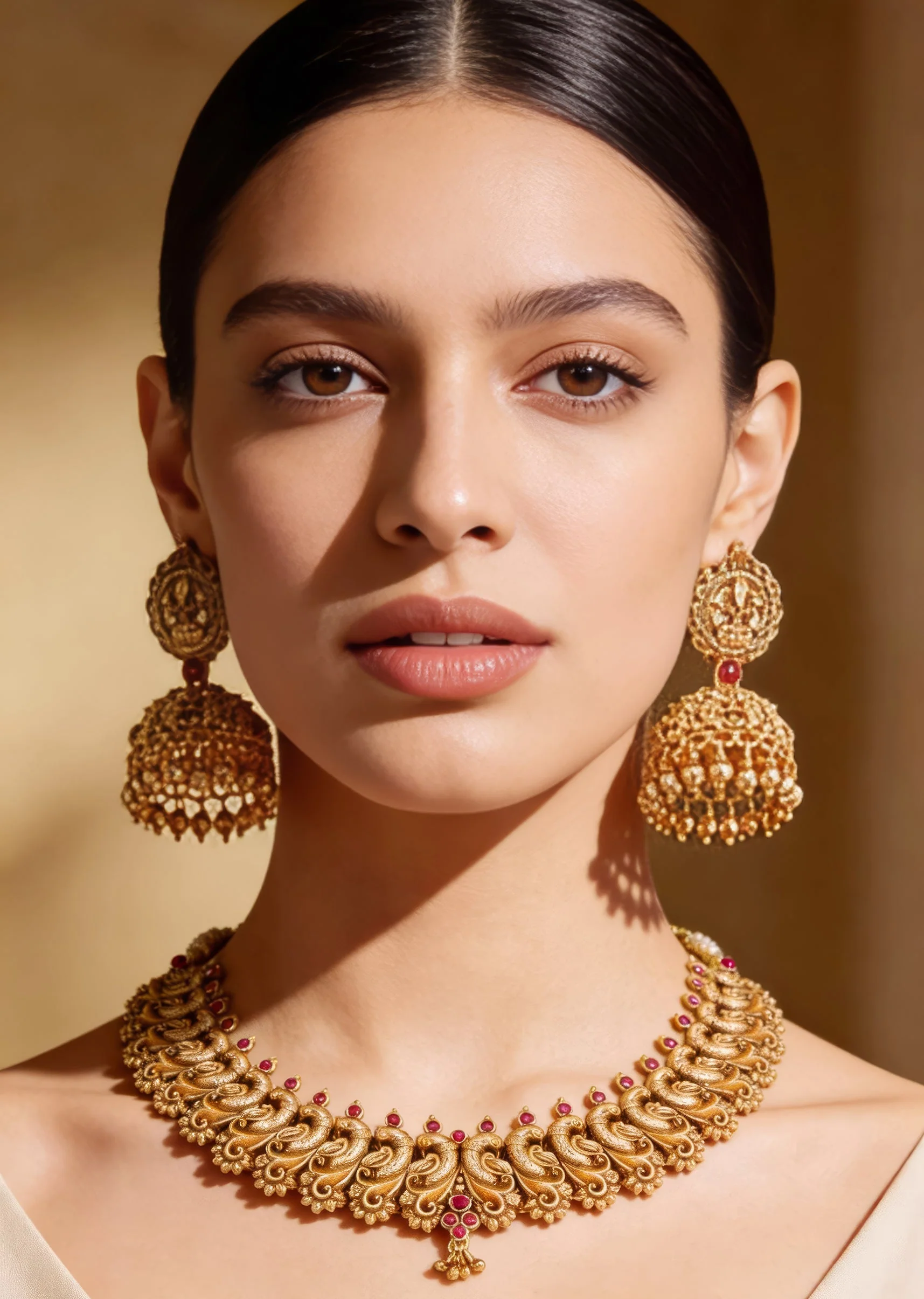 902-gold-finish-necklace-set-with-traditional-temple-motifs-1.webp Gold Finish Necklace Set With Traditional Temple Motifs