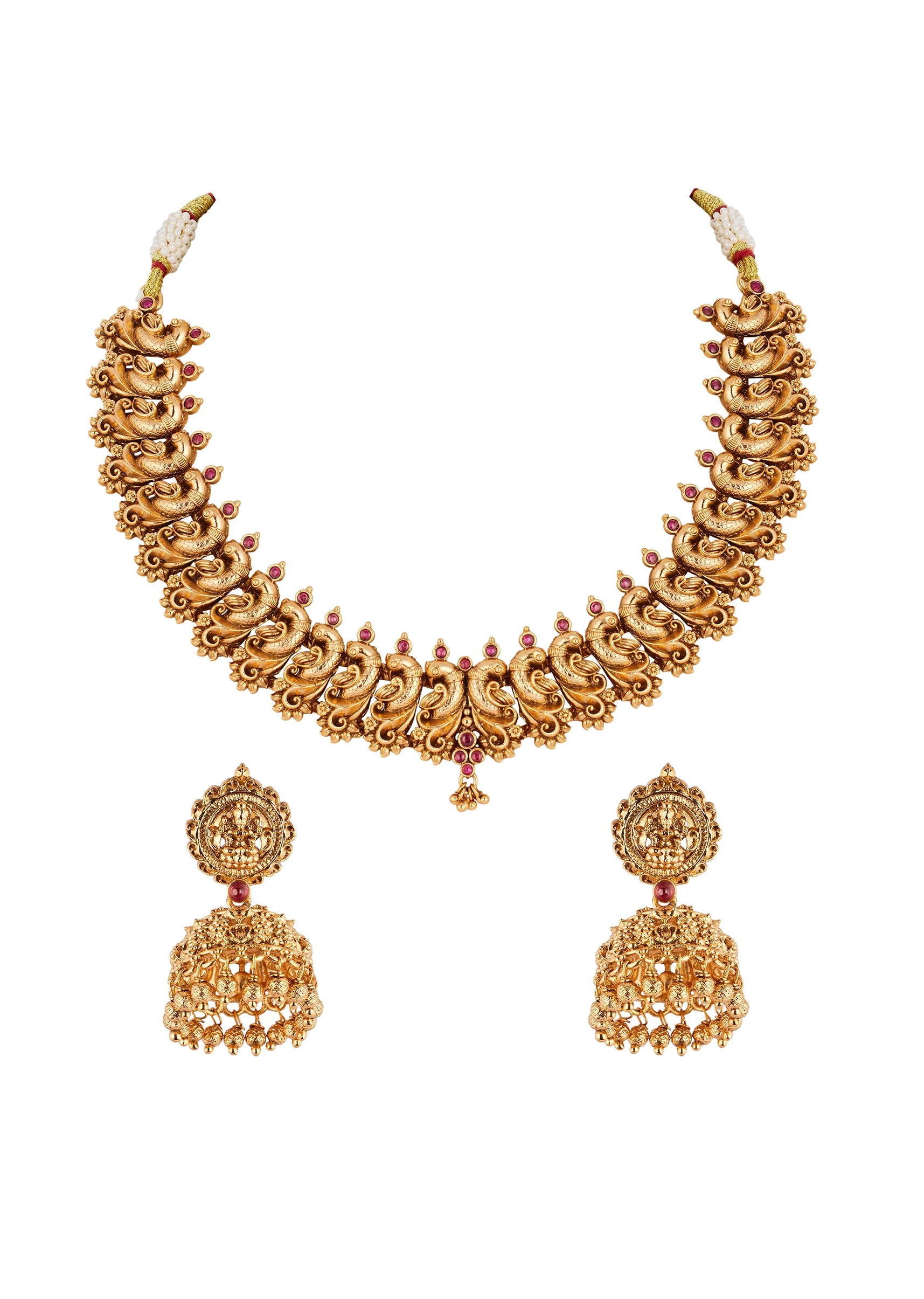902-gold-finish-necklace-set-with-traditional-temple-motifs-2.webp Gold Finish Necklace Set With Traditional Temple Motifs