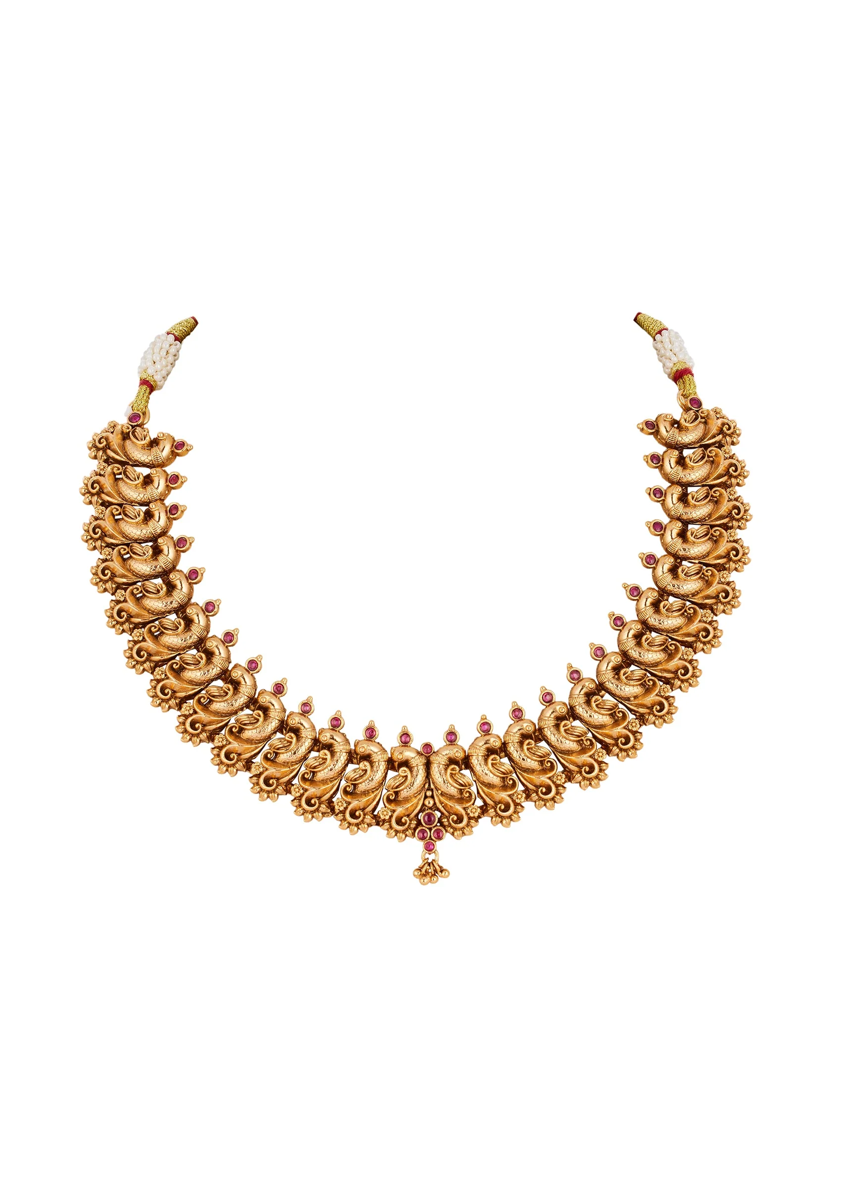 902-gold-finish-necklace-set-with-traditional-temple-motifs-3.webp Gold Finish Necklace Set With Traditional Temple Motifs