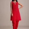 Red Leheriya Printed Kurta Dhoti Set