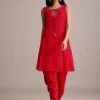 Red Leheriya Printed Kurta Dhoti Set
