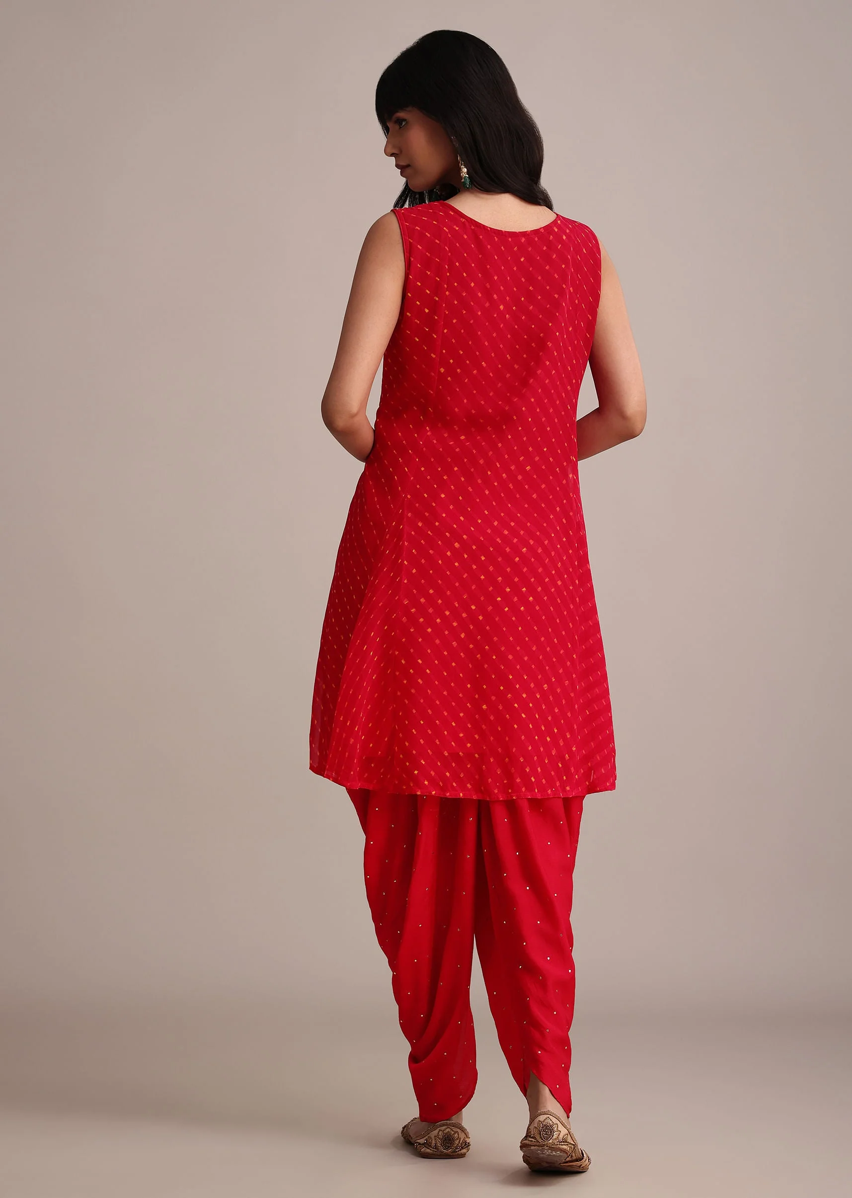 Red Leheriya Printed Kurta Dhoti Set