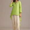 Light Green Bandhani High Low Kurta Set With Dhoti