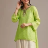 Light Green Bandhani High Low Kurta Set With Dhoti