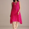 Rani Pink Silk Bandhani Print Kurta Dhoti Set