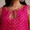 Rani Pink Silk Bandhani Print Kurta Dhoti Set
