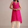 Rani Pink Silk Bandhani Print Kurta Dhoti Set
