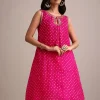 Rani Pink Silk Bandhani Print Kurta Dhoti Set