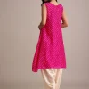 Rani Pink Silk Bandhani Print Kurta Dhoti Set