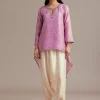 Lavender Bandhani High Low Kurta Set With Dhoti
