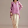 Lavender Bandhani High Low Kurta Set With Dhoti