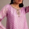 Lavender Bandhani High Low Kurta Set With Dhoti