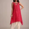 Red Silk Bandhani Print Kurta Dhoti Set